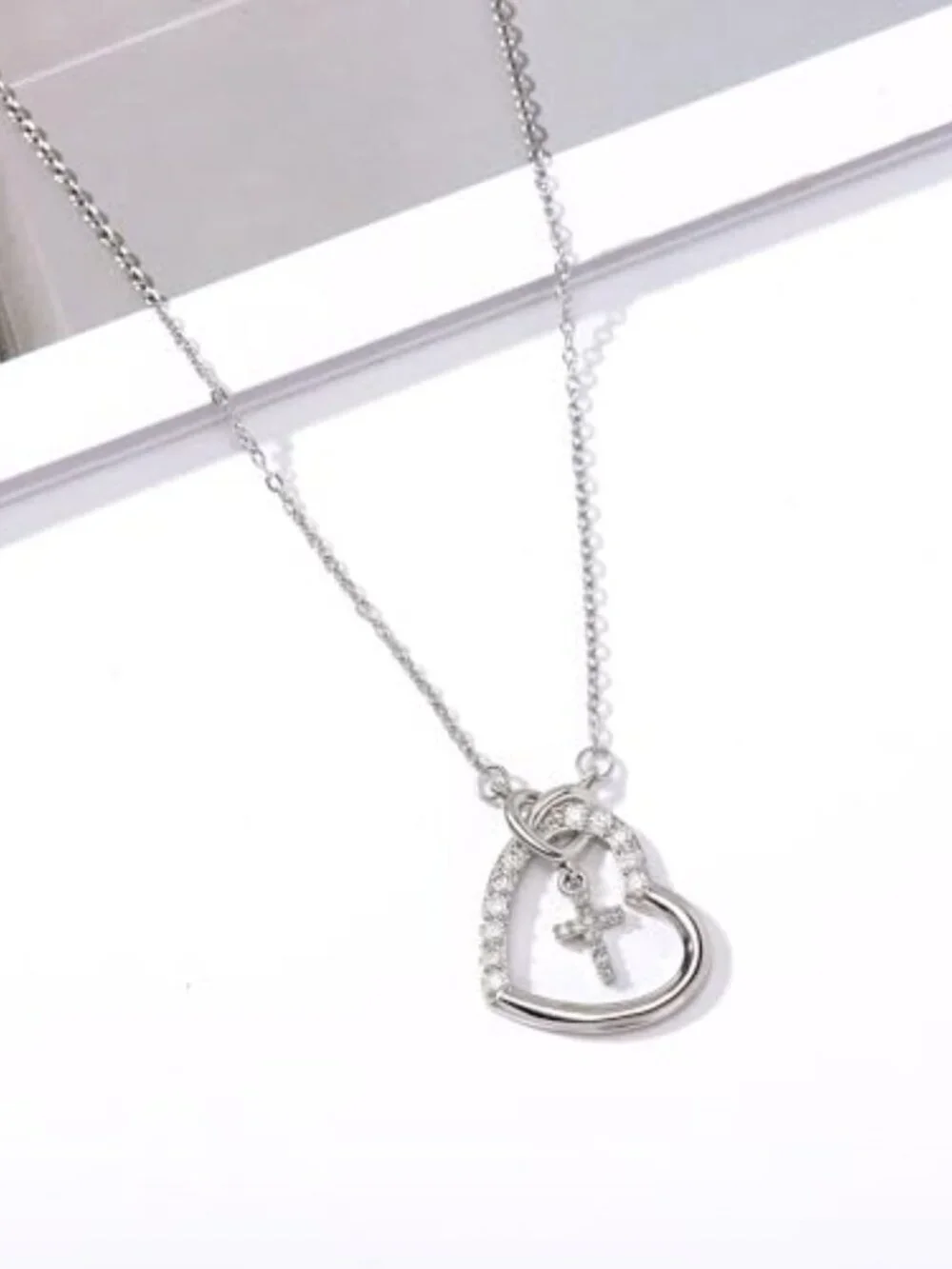 BRAND NEW Heart Cross Pendant Necklace for Women Teen Girls